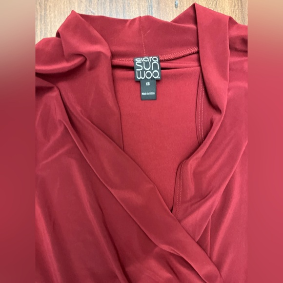 Clara Sunwoo Crossover Tulip Hem Dress Size 4-6 Merlot Wrap Bodycon USA Fall NWT - Picture 4 of 15